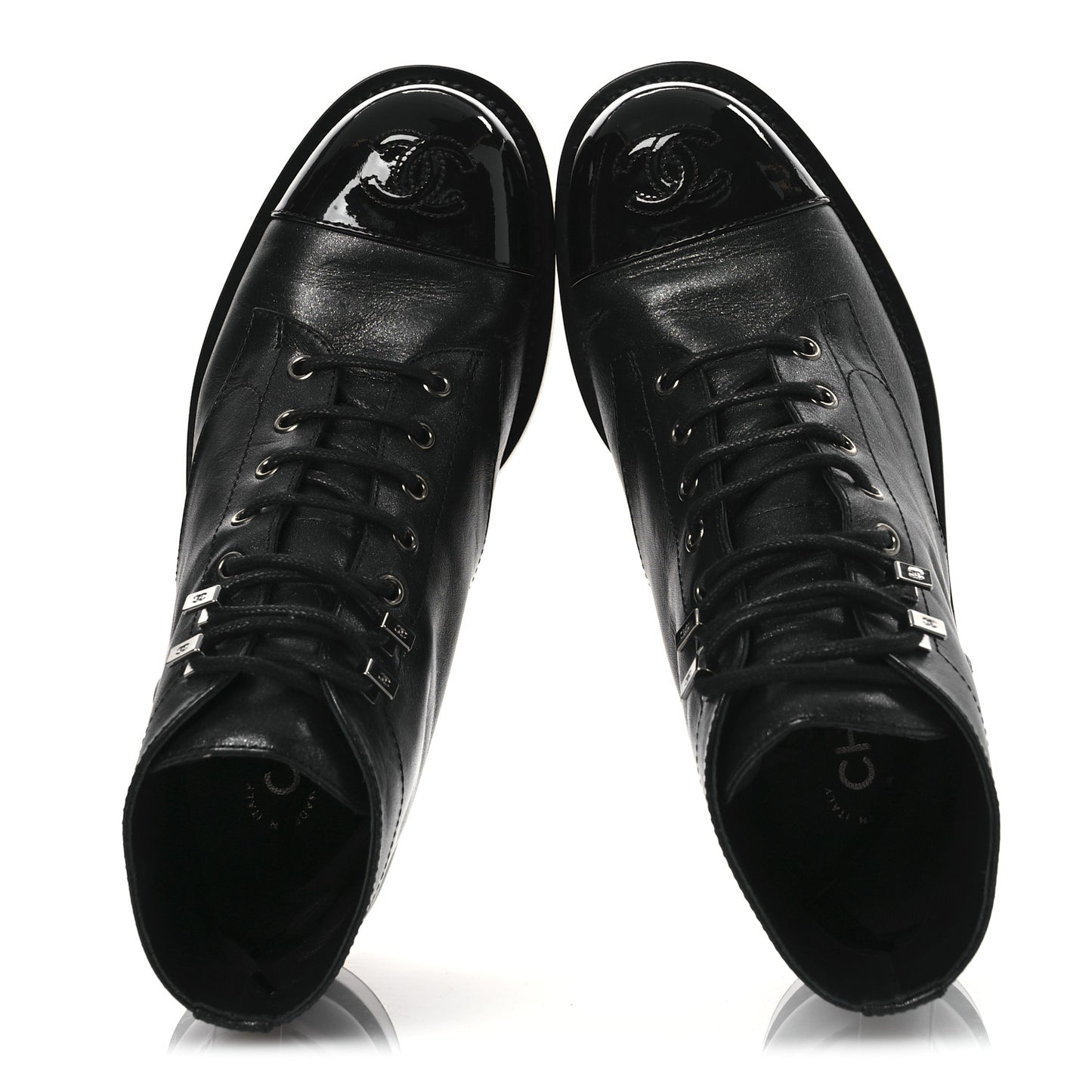 Calfskin Lace Up CC Combat Boots 37 Black
