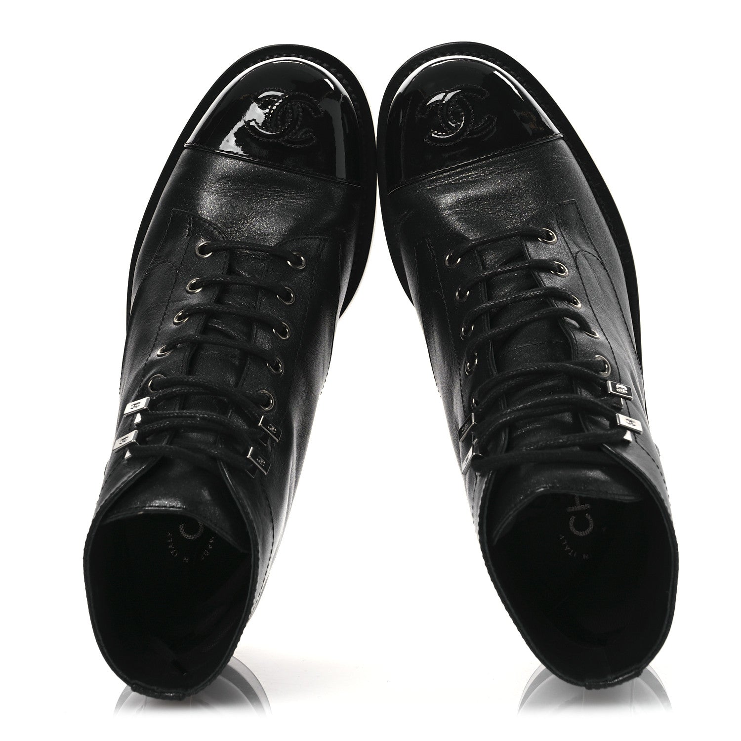 Chanel Calfskin Lace Up CC Combat Boots 37 Black 2 of 11