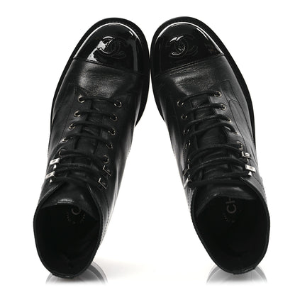 Chanel Calfskin Lace Up CC Combat Boots 37 Black 2 of 11