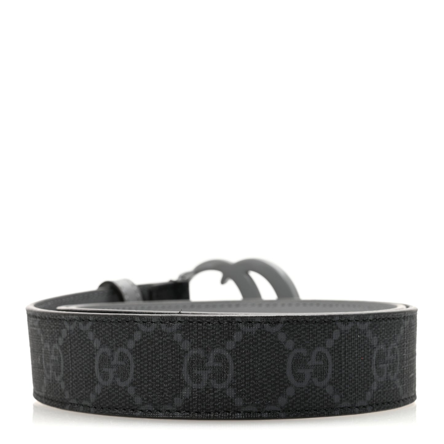 GG Supreme Monogram Plutone Calfskin Enamel Monochrome Double G 30mm Belt 80 32 Deep Grey