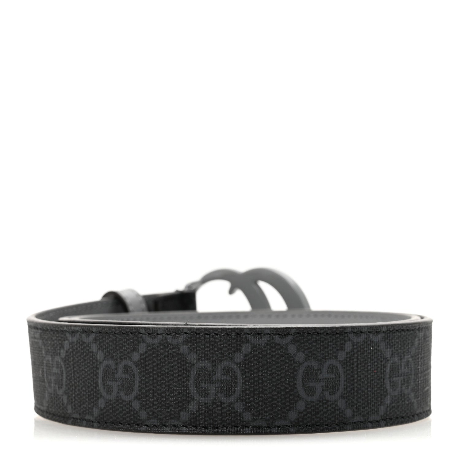 Gucci GG Supreme Monogram Plutone Calfskin Enamel Monochrome Double G 30mm Belt 80 32 Deep Grey 2 of 5