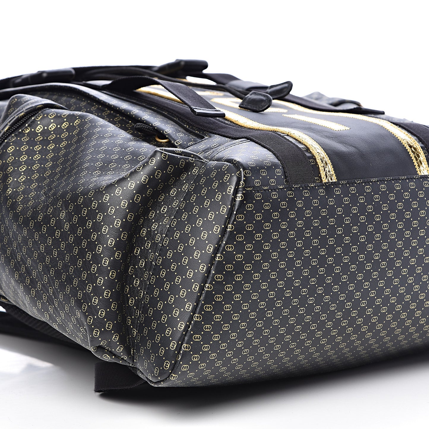 X DAPPER DAN Calfskin Laminated Ayers GG Micro Monogram Double Buckle Backpack Black Gold