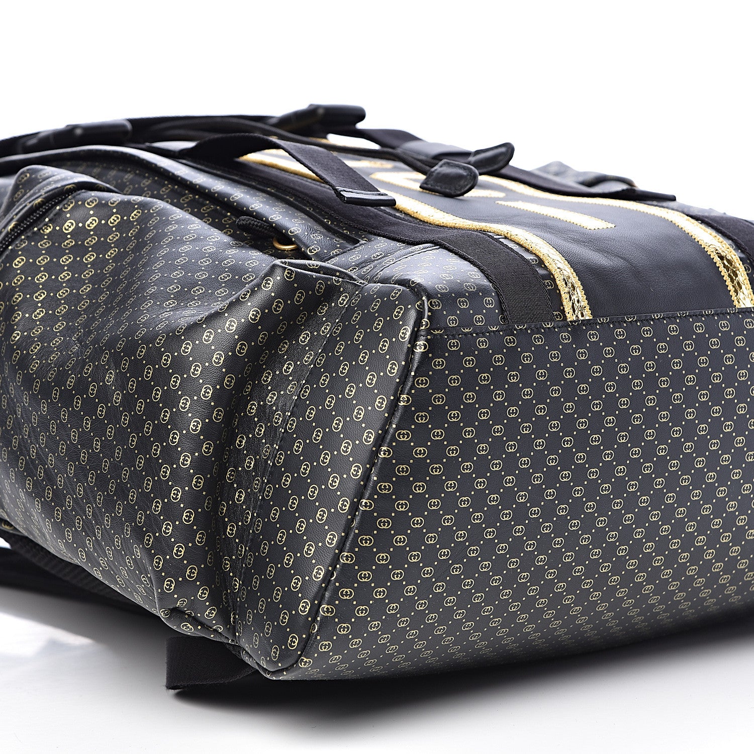 Gucci X DAPPER DAN Calfskin Laminated Ayers GG Micro Monogram Double Buckle Backpack Black Gold 10 of 11