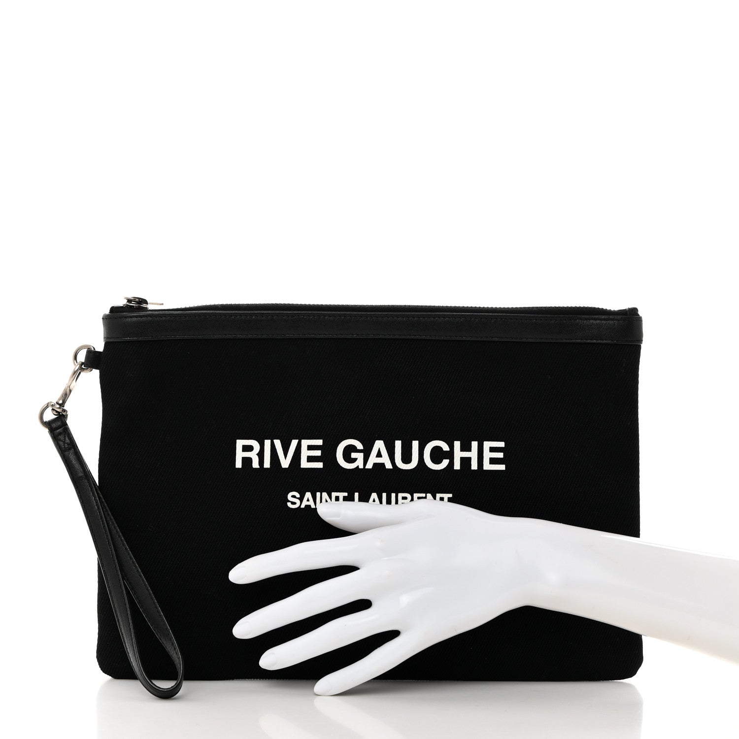 Saint Laurent Linen Canvas Rive Gauche Zipped Pouch Black 2 of 8