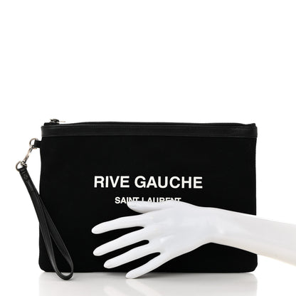 Saint Laurent Linen Canvas Rive Gauche Zipped Pouch Black 2 of 8