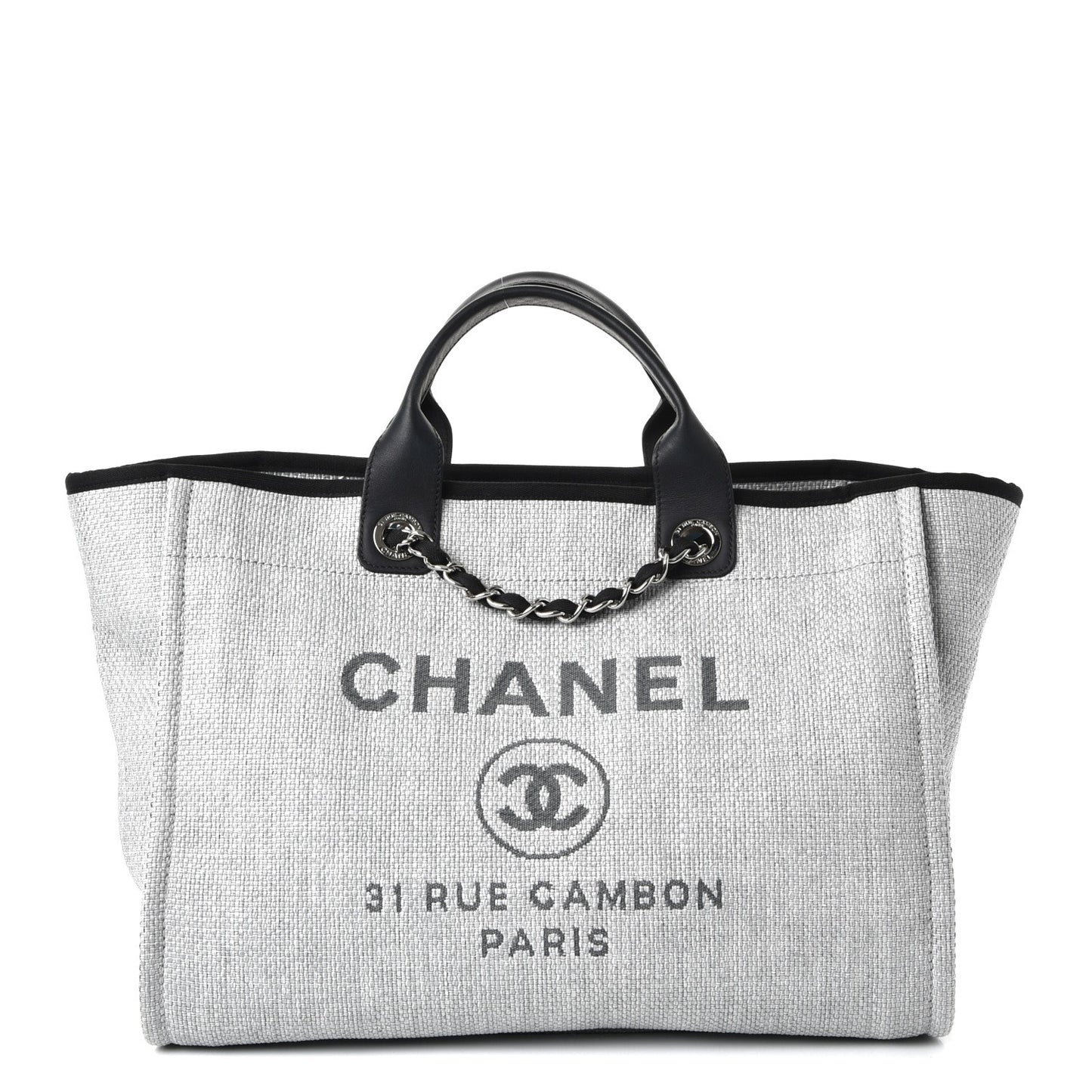 Woven Straw Raffia Deauville Large Tote Grey