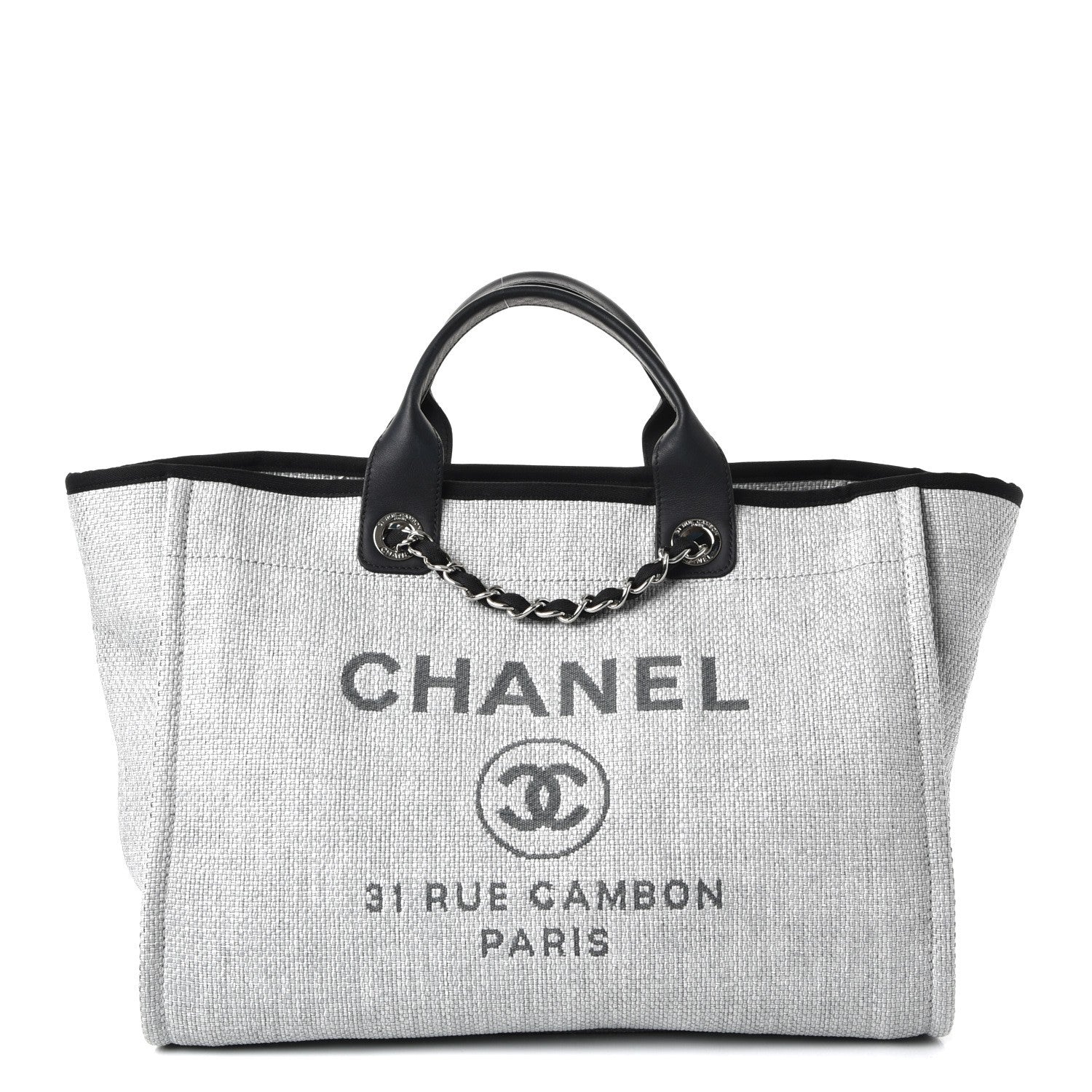 Chanel Woven Straw Raffia Deauville Large Tote Grey 1 of 9
