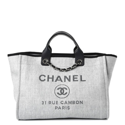 Chanel Woven Straw Raffia Deauville Large Tote Grey 1 of 9