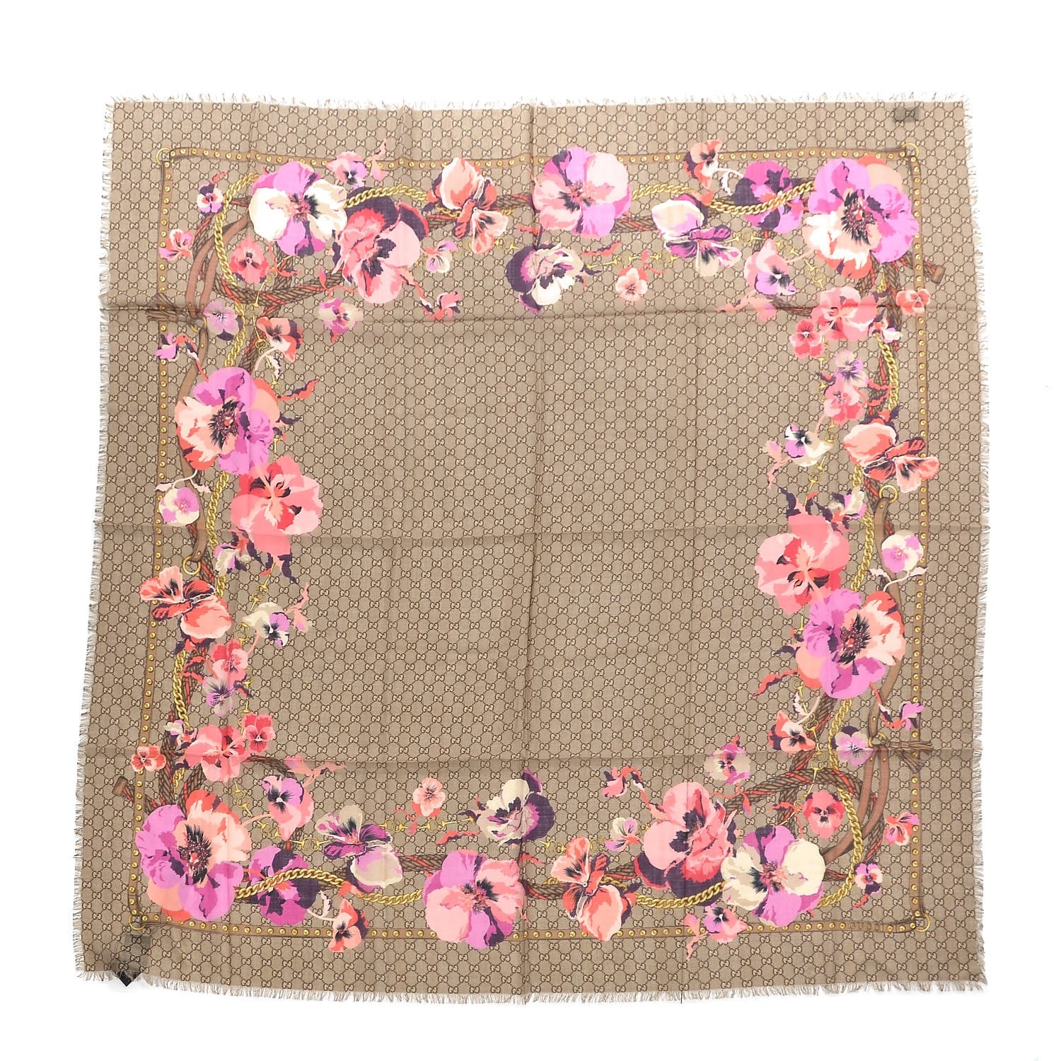 Gucci Wool Jacquard GG Monogram Big Panshie Fringe Shawl Roseate Beige 1 of 4