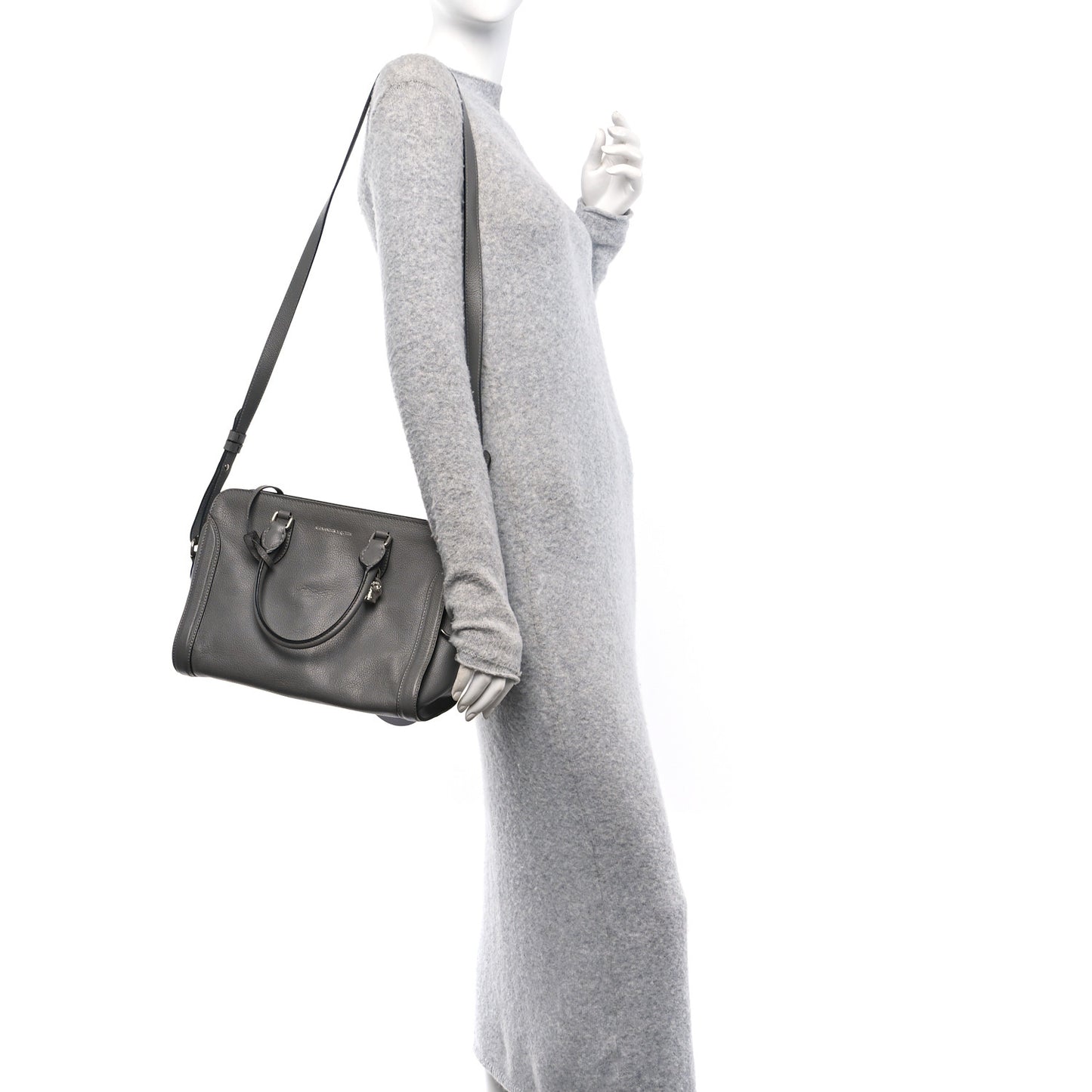 Pebbled Calfskin Small Skull Padlock Zip Around Tote Dark Grey