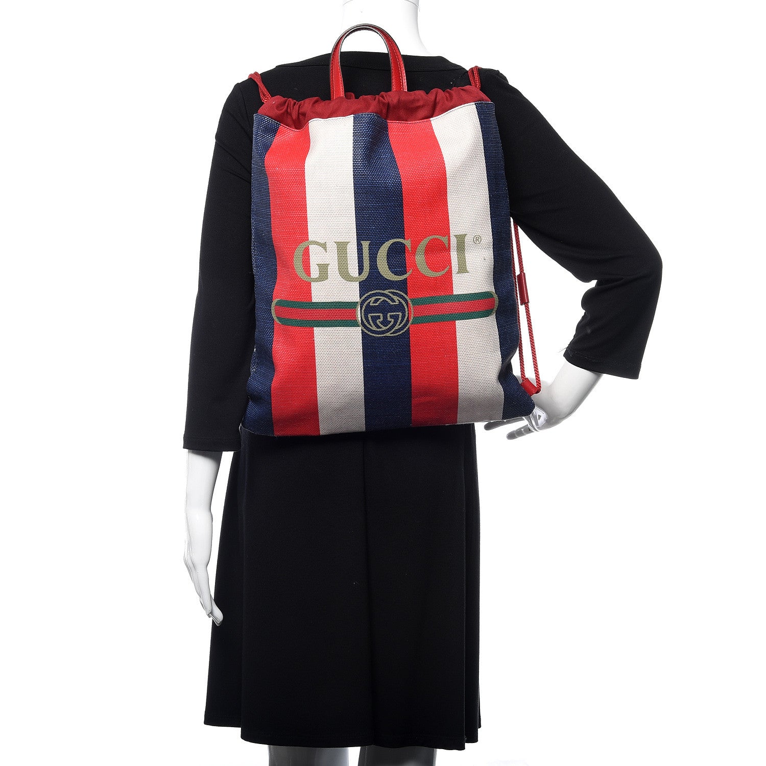 Gucci Canvas Logo Sylvie Stripe Drawstring Backpack Red 2 of 10