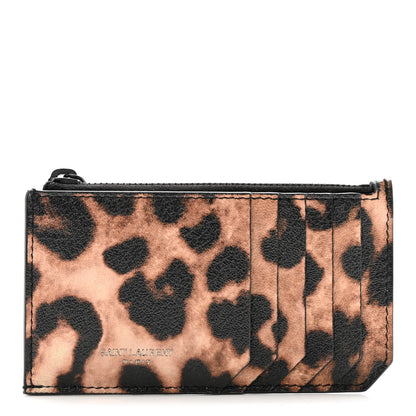 Saint Laurent Calfskin Leopard Print Monogram 5 Fragments Zip Pouch Card Holder 1 of 8