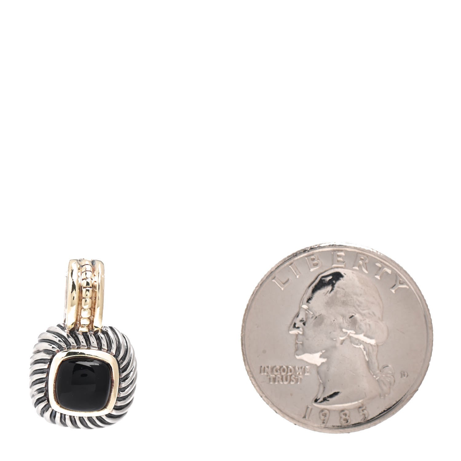 David Yurman Sterling Silver 14K Yellow Gold Black Onyx 7mm Albion Pendant 2 of 3