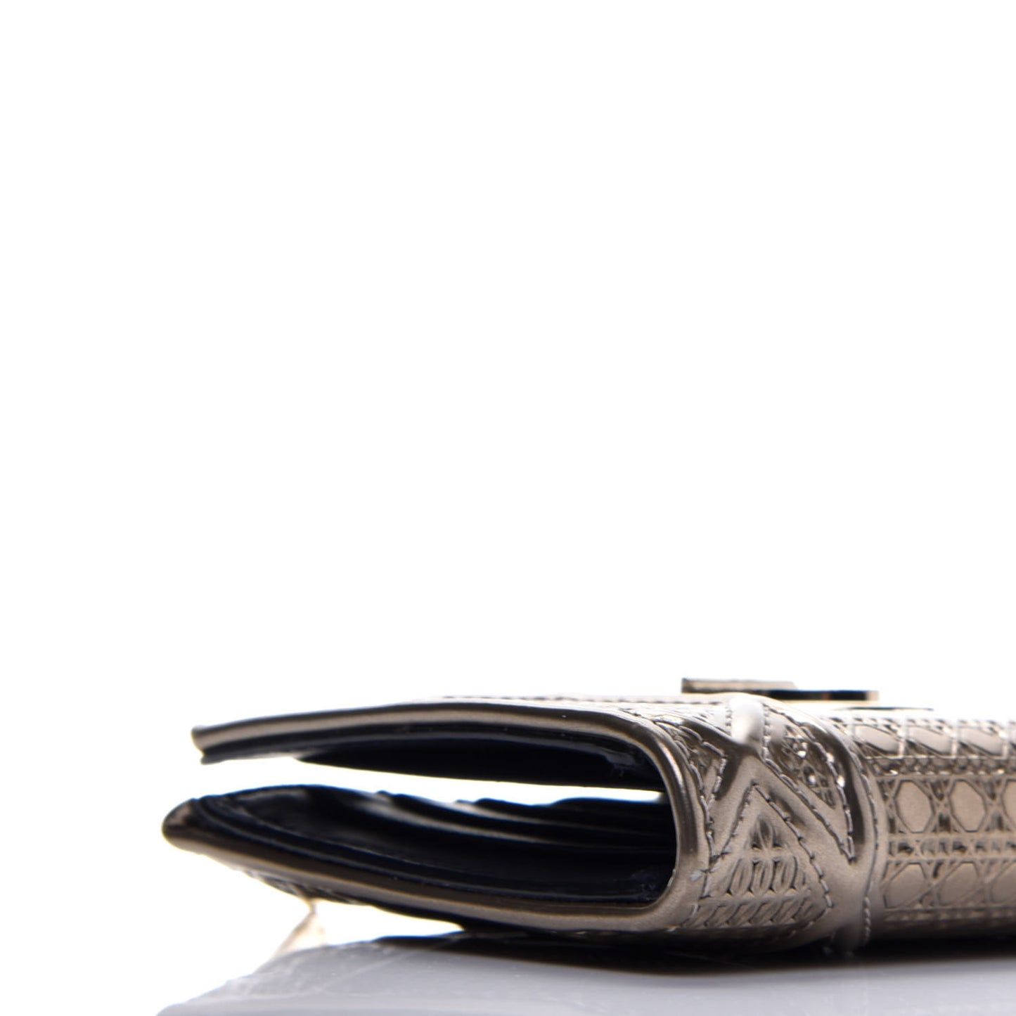 Metallic Patent Micro-Cannage Diorama Medium Wallet Champagne