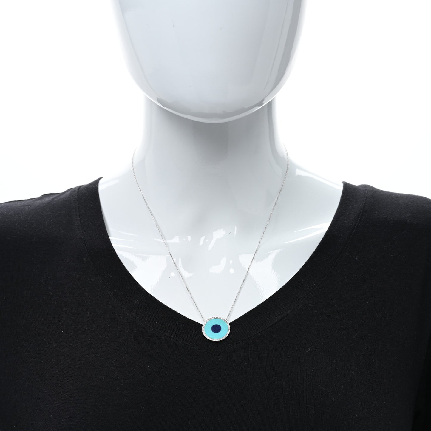 18K White Gold Diamond Turquoise Lapis Evil Eye Pendant Necklace