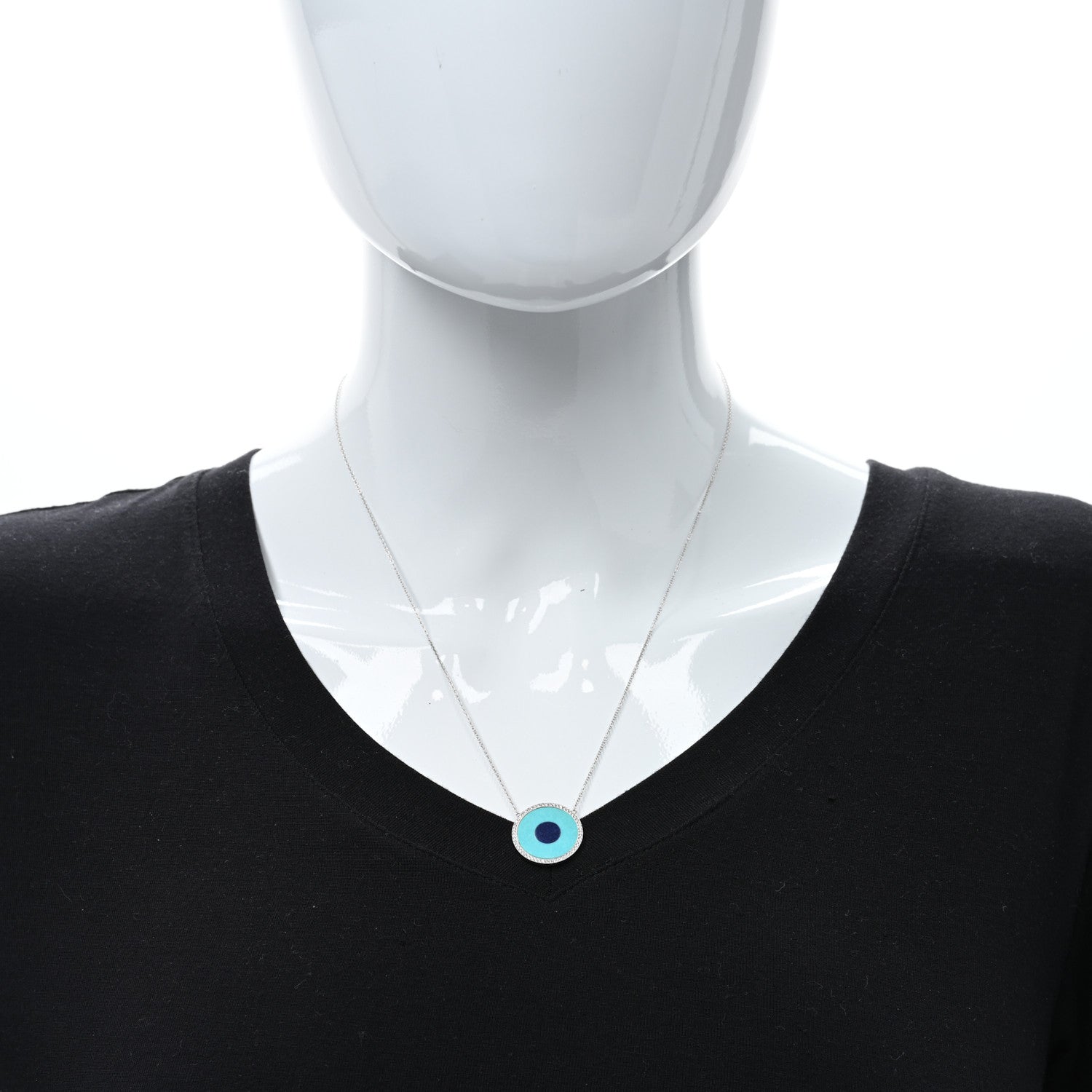 Jennifer Meyer 18K White Gold Diamond Turquoise Lapis Evil Eye Pendant Necklace 3 of 4