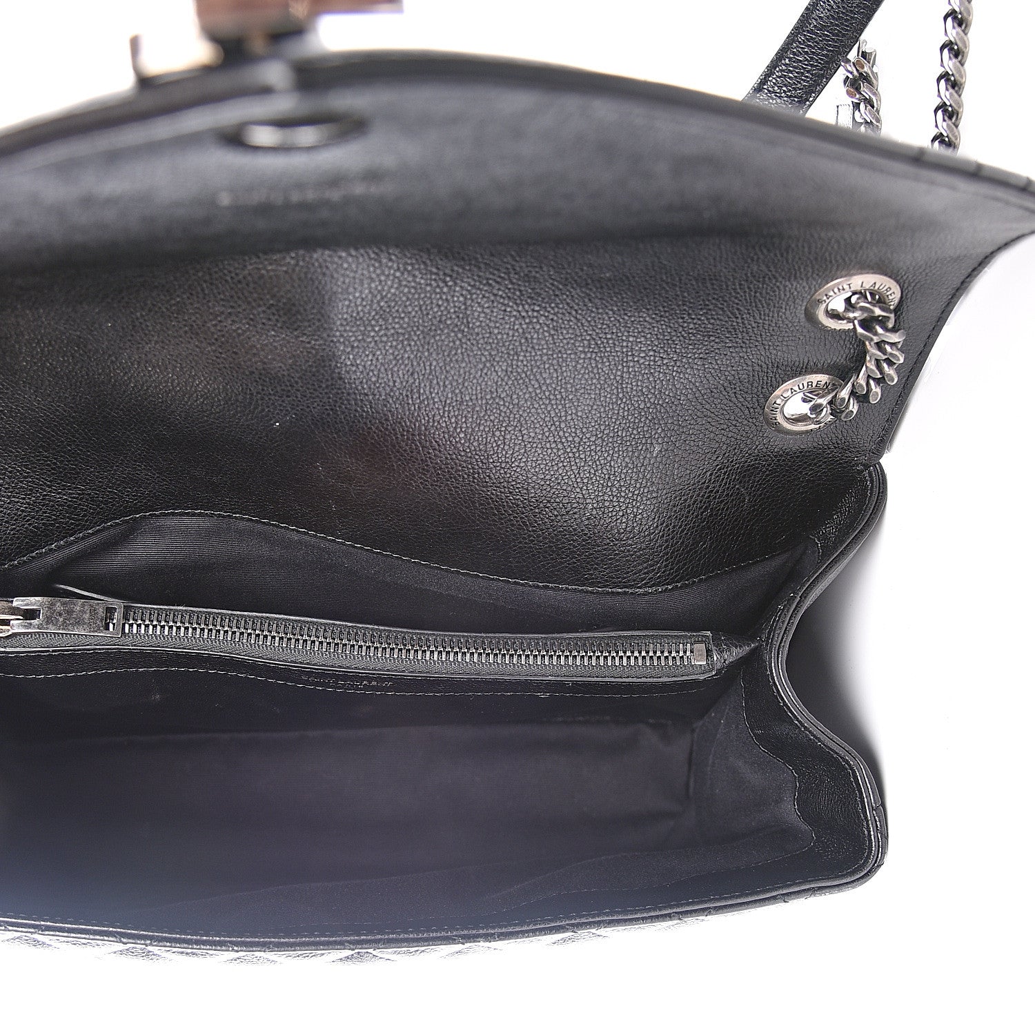 Saint Laurent Calfskin Mixed Matelasse Triquilt Large Monogram Satchel Black 4 of 11