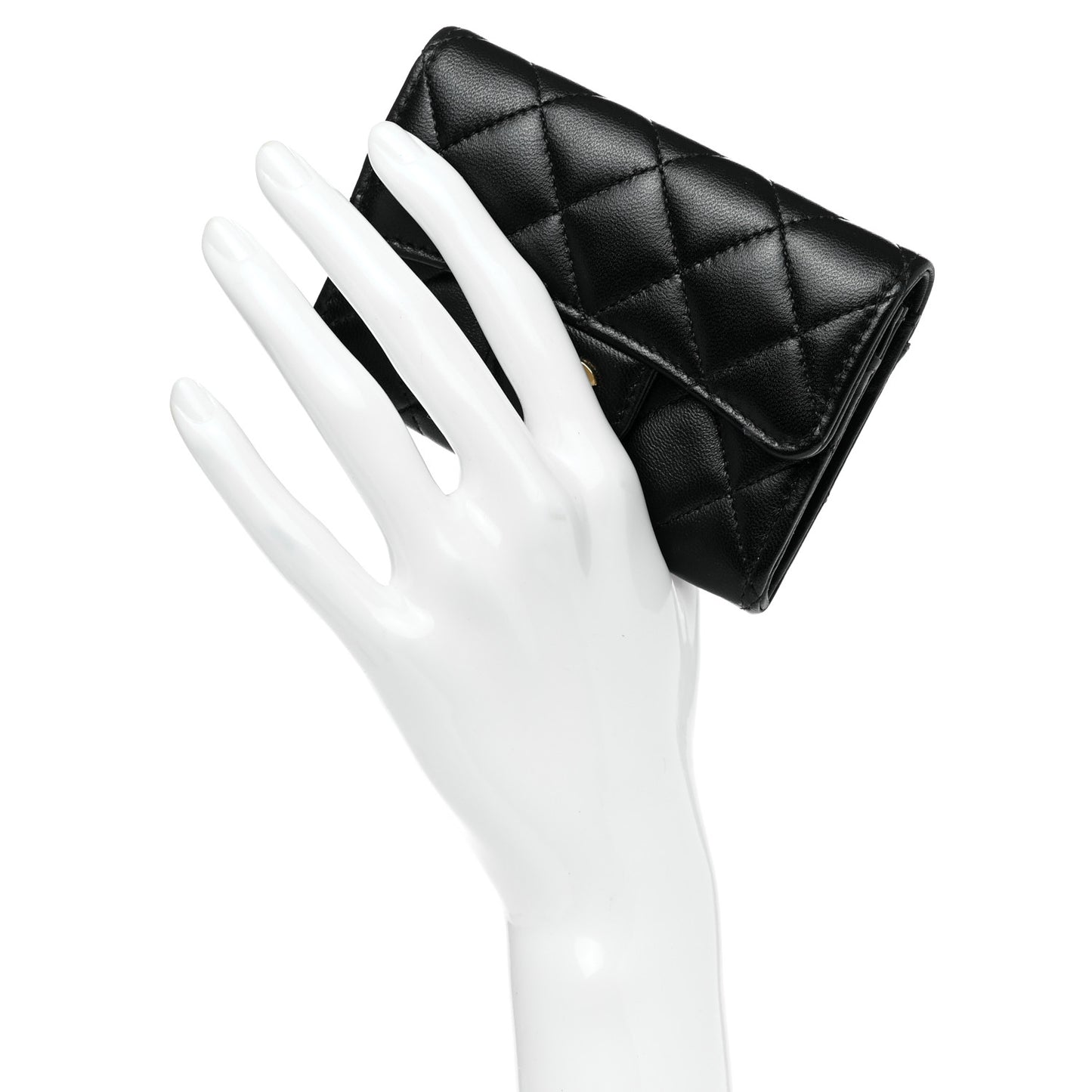 Lambskin Quilted Flap Card Holder Wallet Black