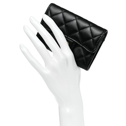 Chanel Lambskin Quilted Flap Card Holder Wallet Black 2 of 11