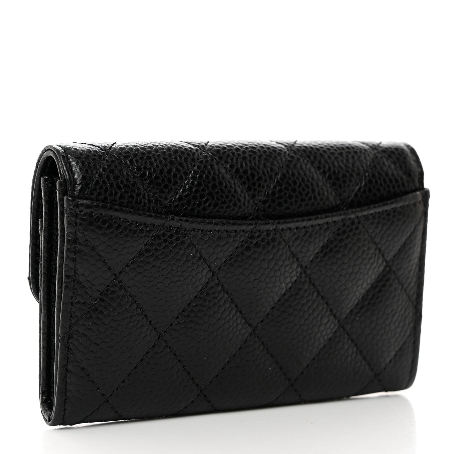 Caviar Quilted Flap Card Holder Wallet Black