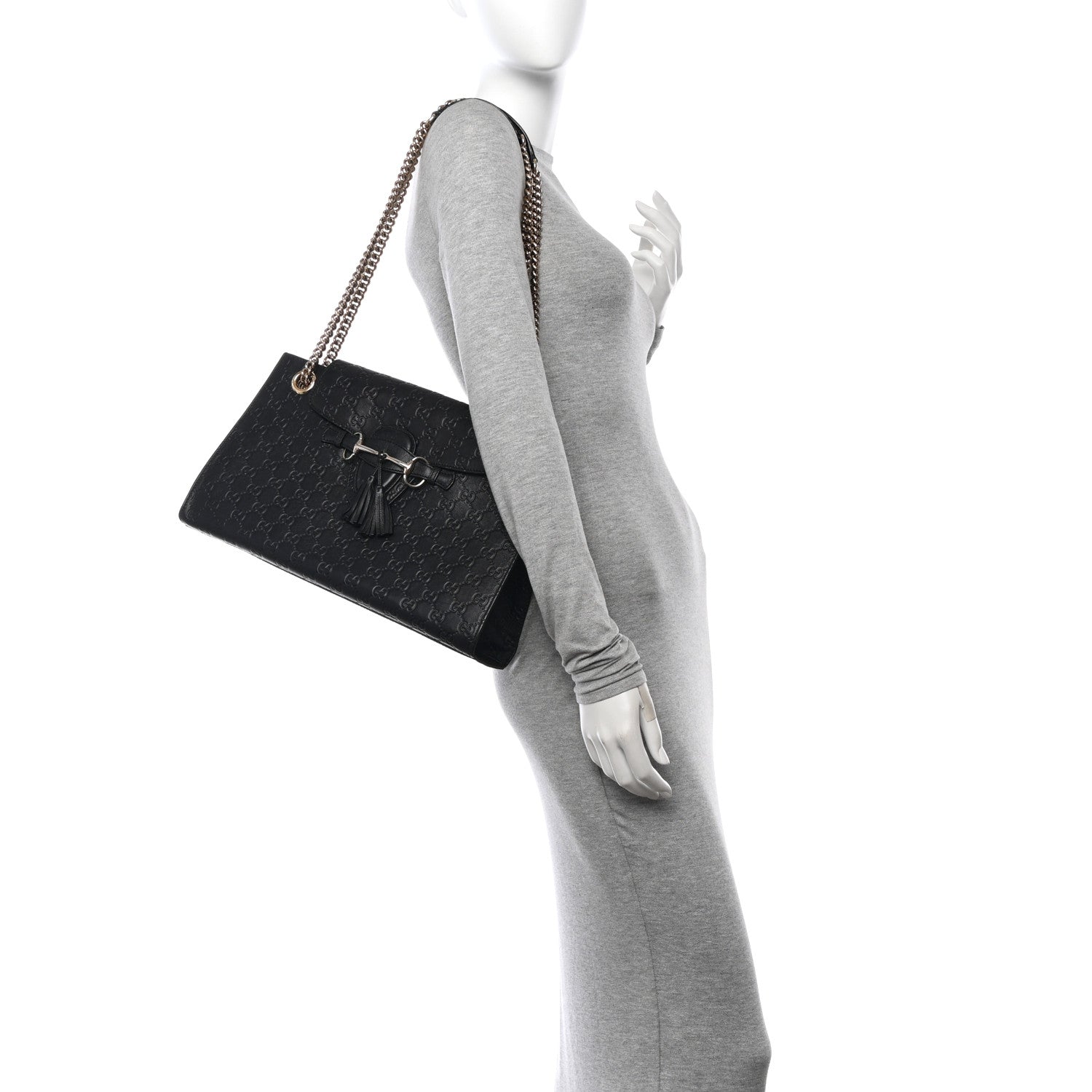Gucci Guccissima Large Emily Chain Shoulder Bag Black 2 of 15