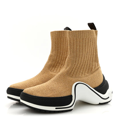 Louis Vuitton Glitter Stretch Textile Monogram LV Archlight Sneaker Boots 40 Gold Black 4 of 8