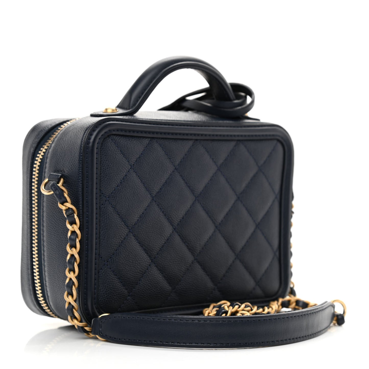 Caviar Quilted Small CC Filigree Vanity Case Navy
