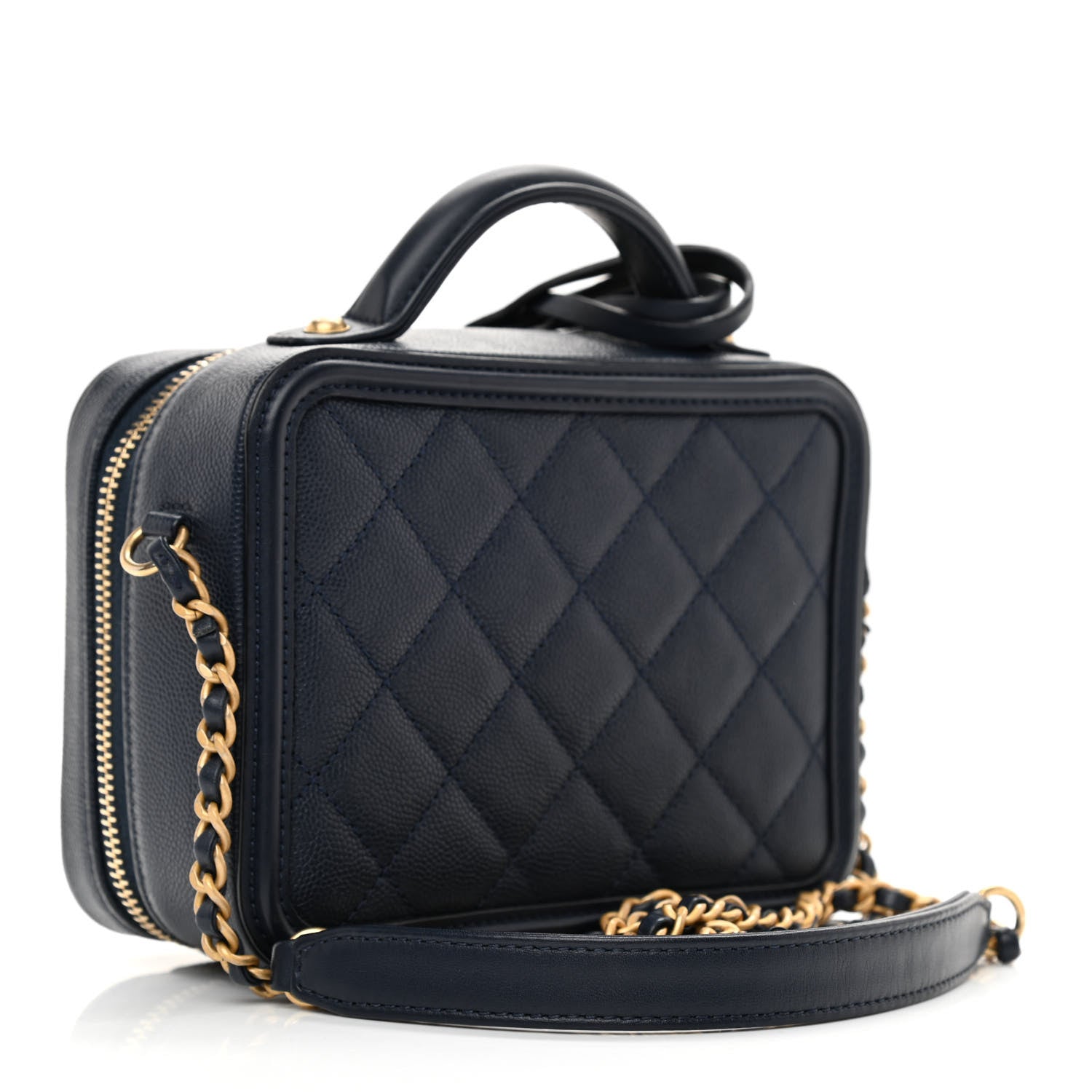 Chanel Caviar Quilted Small CC Filigree Vanity Case Navy 3 of 12