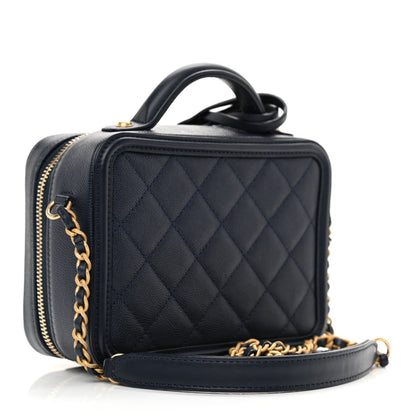 Chanel Caviar Quilted Small CC Filigree Vanity Case Navy 3 of 12