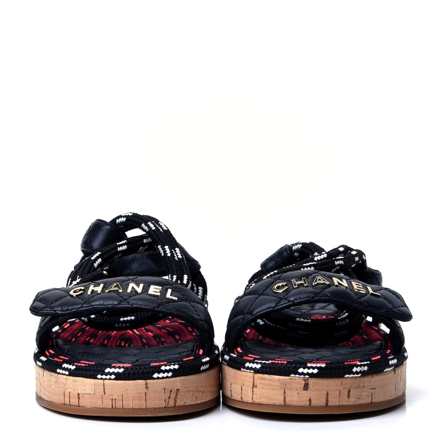 Cord Lambskin Quilted Logo Sandals 38 Black White