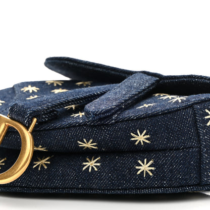 Christian Dior Denim Embroidered Micro Saddle Bag With Strap Blue Gold 9 of 9