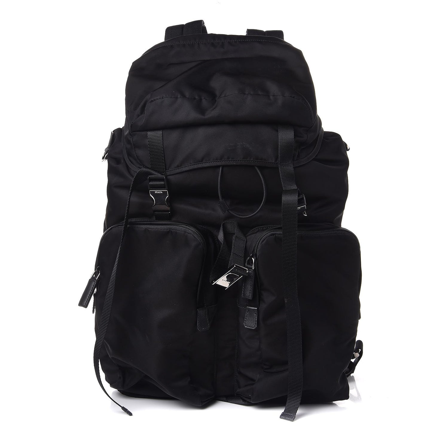 Technical Nylon Saffiano Double Buckle Backpack Black