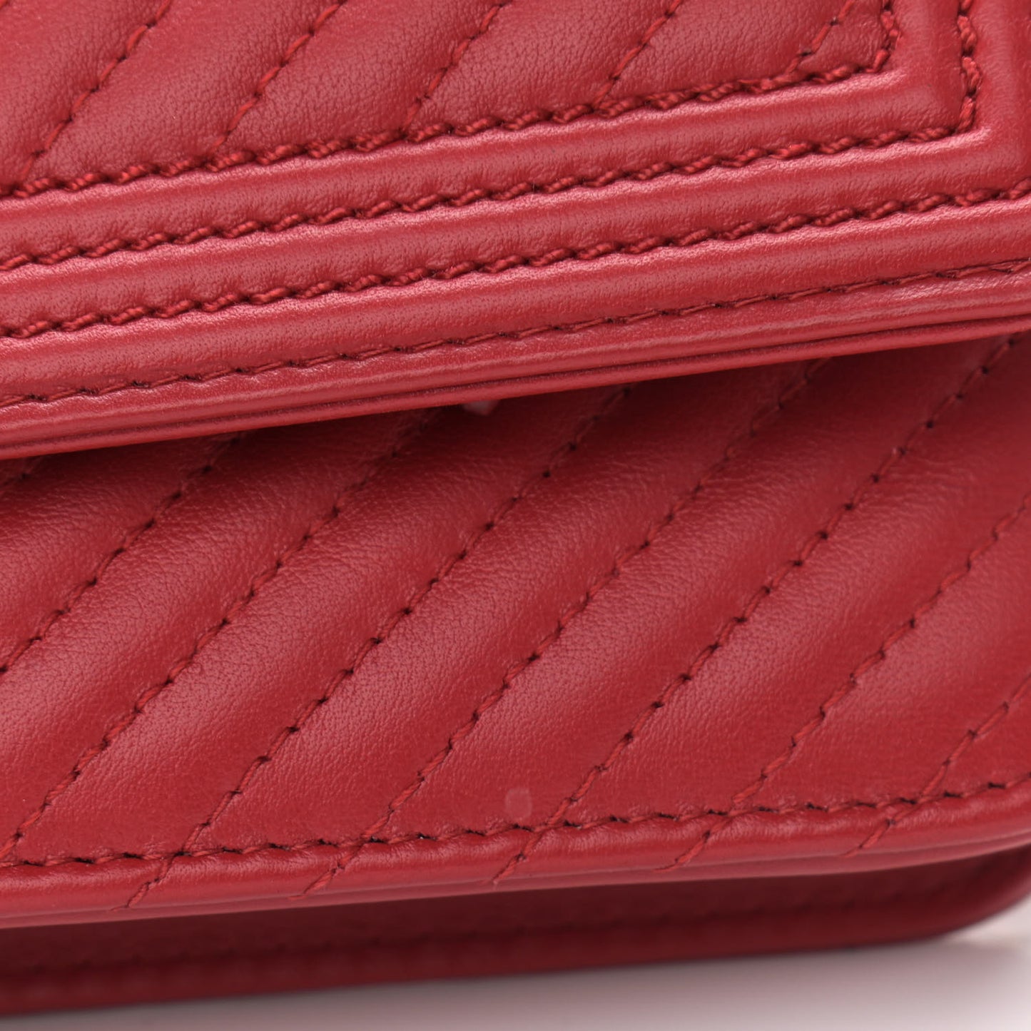 Lambskin Chevron Quilted Boy Wallet On Chain WOC Red