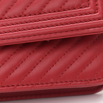 Chanel Lambskin Chevron Quilted Boy Wallet On Chain WOC Red 13 of 13