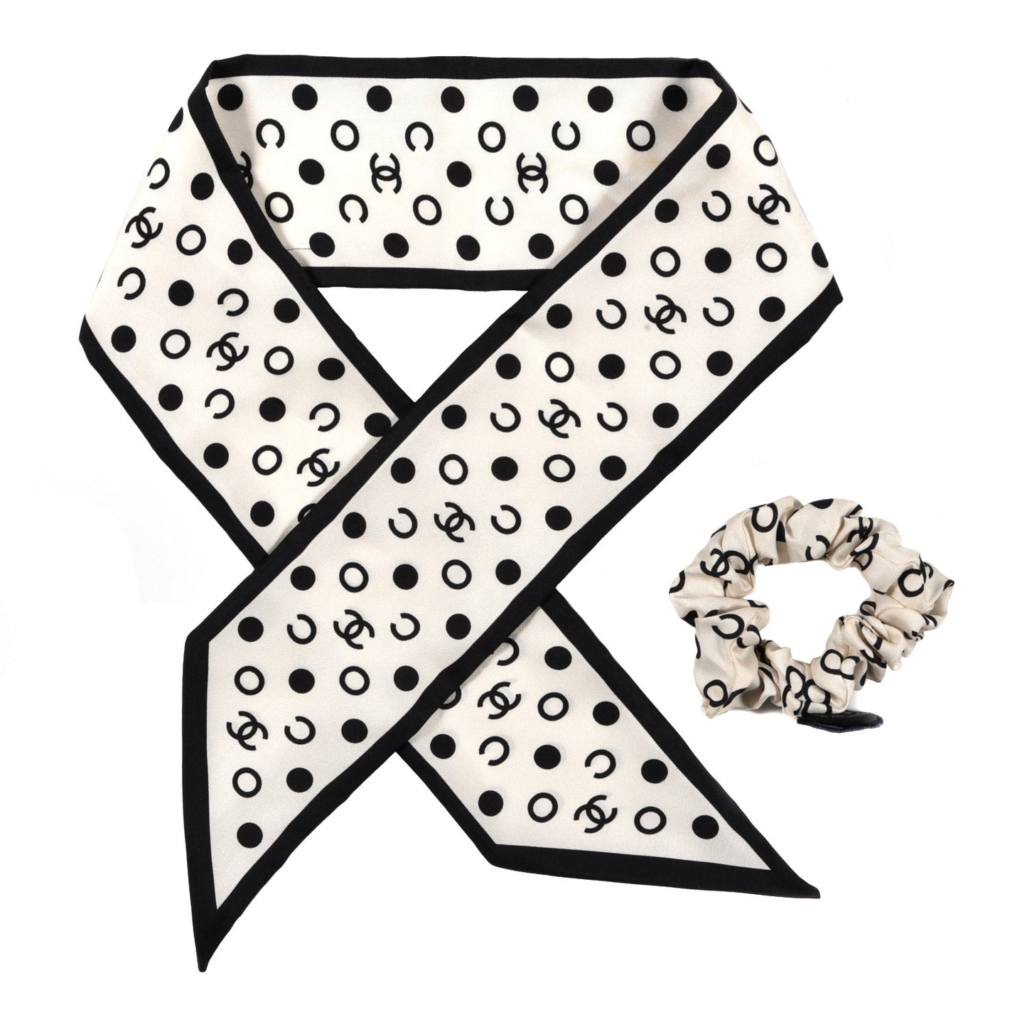 Silk CC Twilly Hair Tie Ivory Black