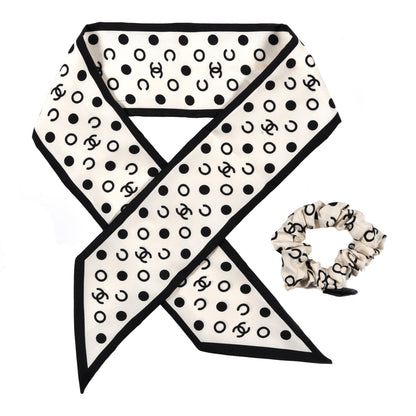 Chanel Silk CC Twilly Hair Tie Ivory Black 1 of 4