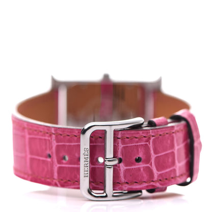 Hermes Stainless Steel Crocodile 26mm Heure H Hour Quartz Watch Framboise 5 of 10