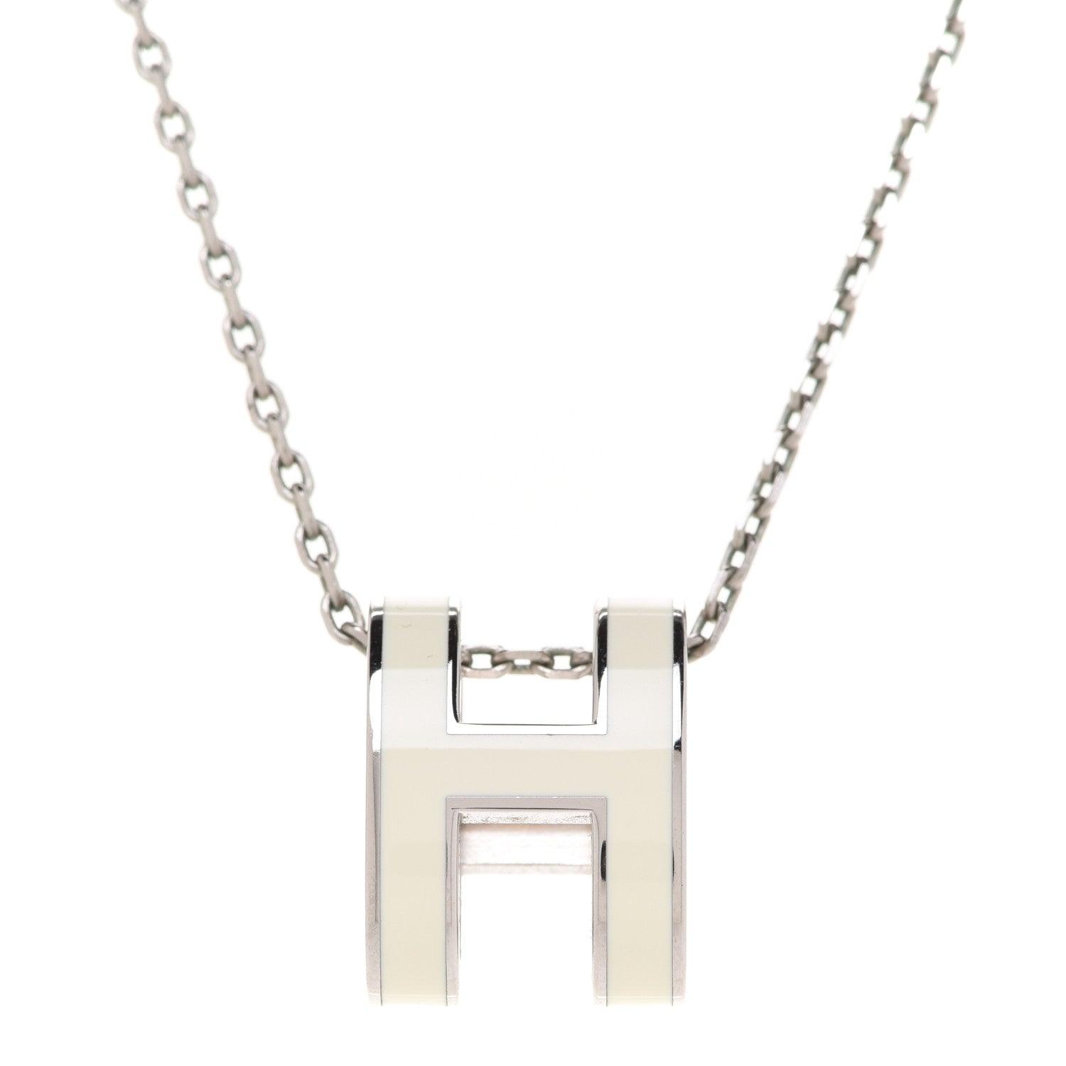 Hermes Lacquered Palladium Pop H Pendant Necklace White 4 of 8