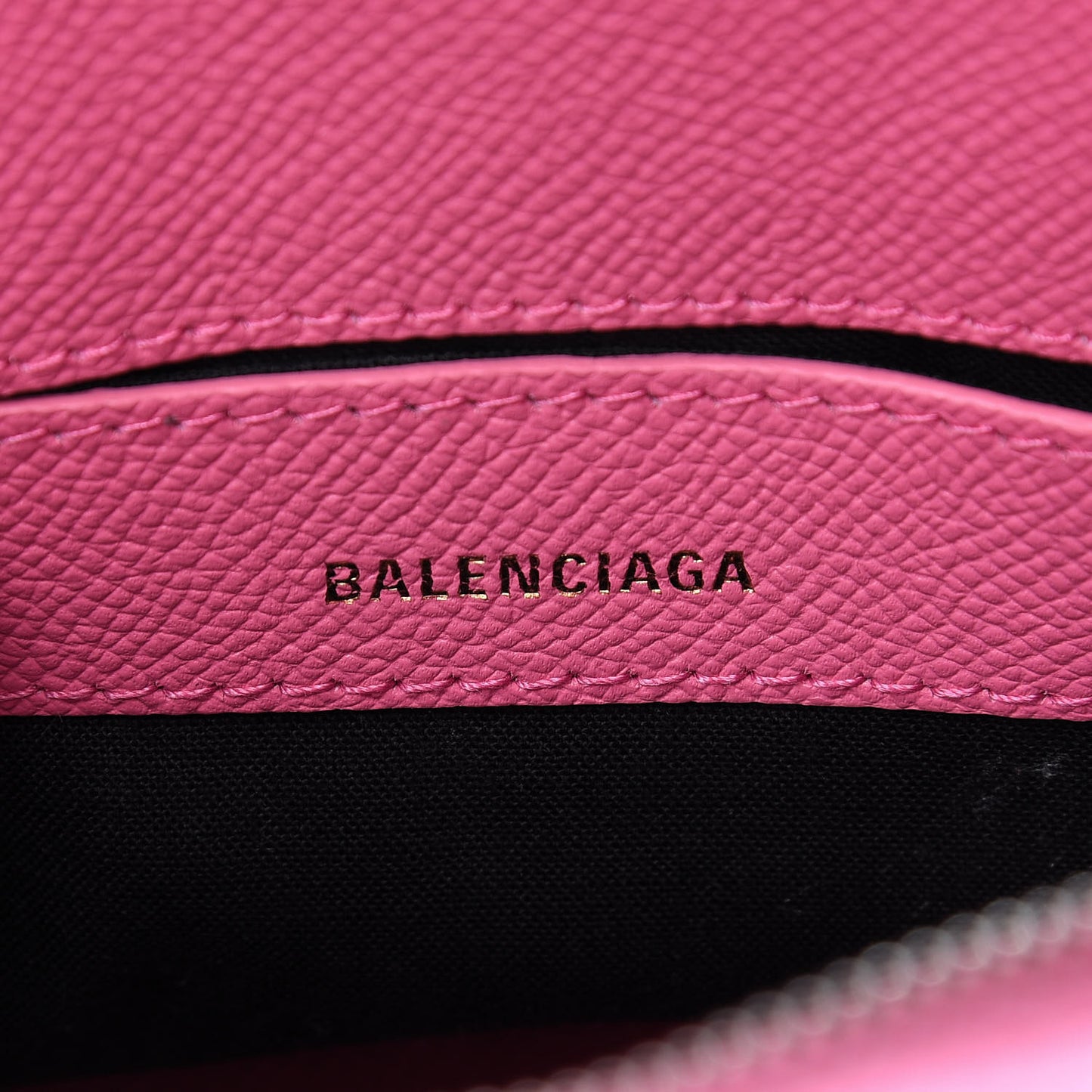 Signature Grained Calfskin Logo XXS Ville Top Handle Bag Rose Bubblegum Black