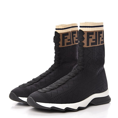Fendi Stretch Knit Jacquard FF Sock Sneakers 38 Black 3 of 9