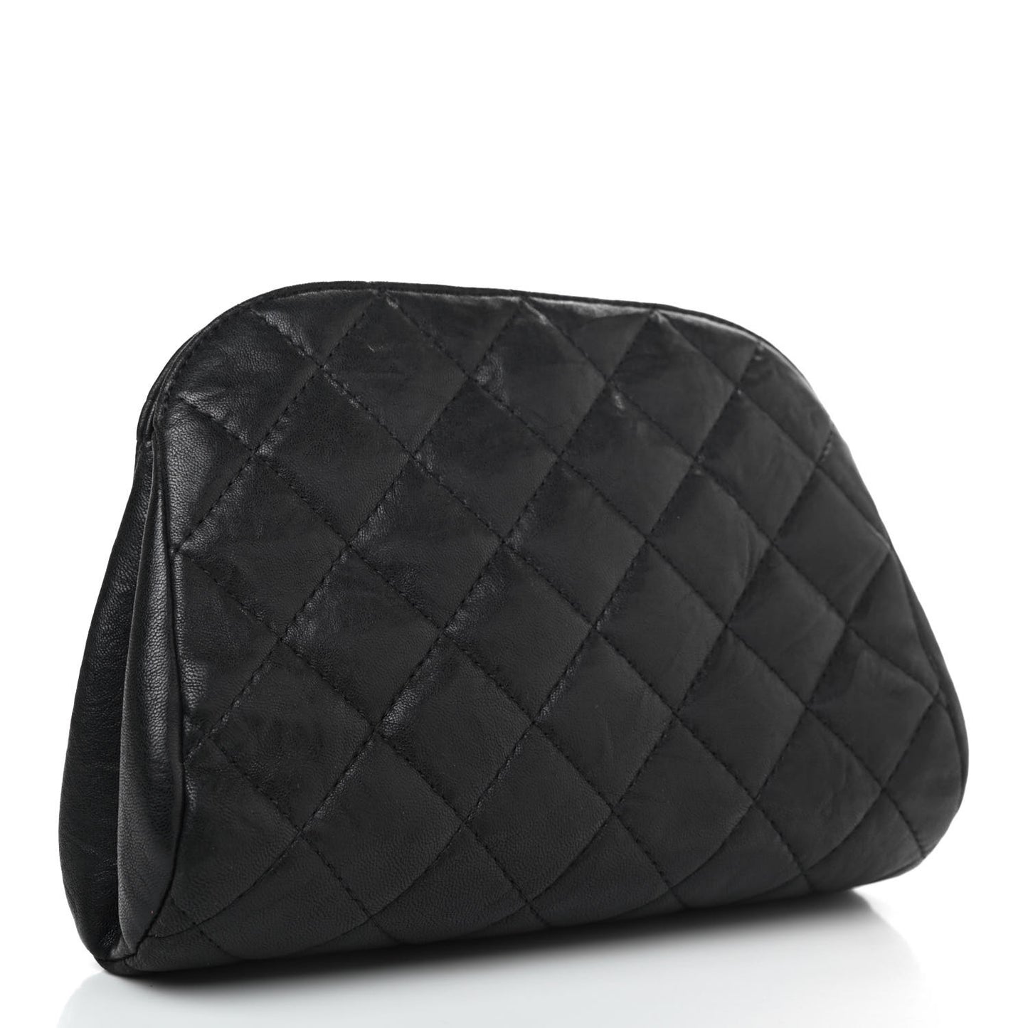 Aged Calfskin Quilted Leo Lion Clutch Black