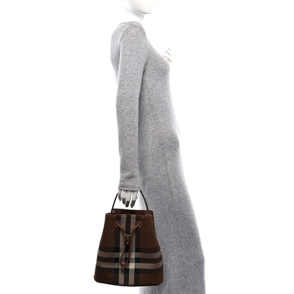 Burberry Knitted Check Calfskin TB Small Drawstring Bucket Bag Dark Birch Brown 3 of 10