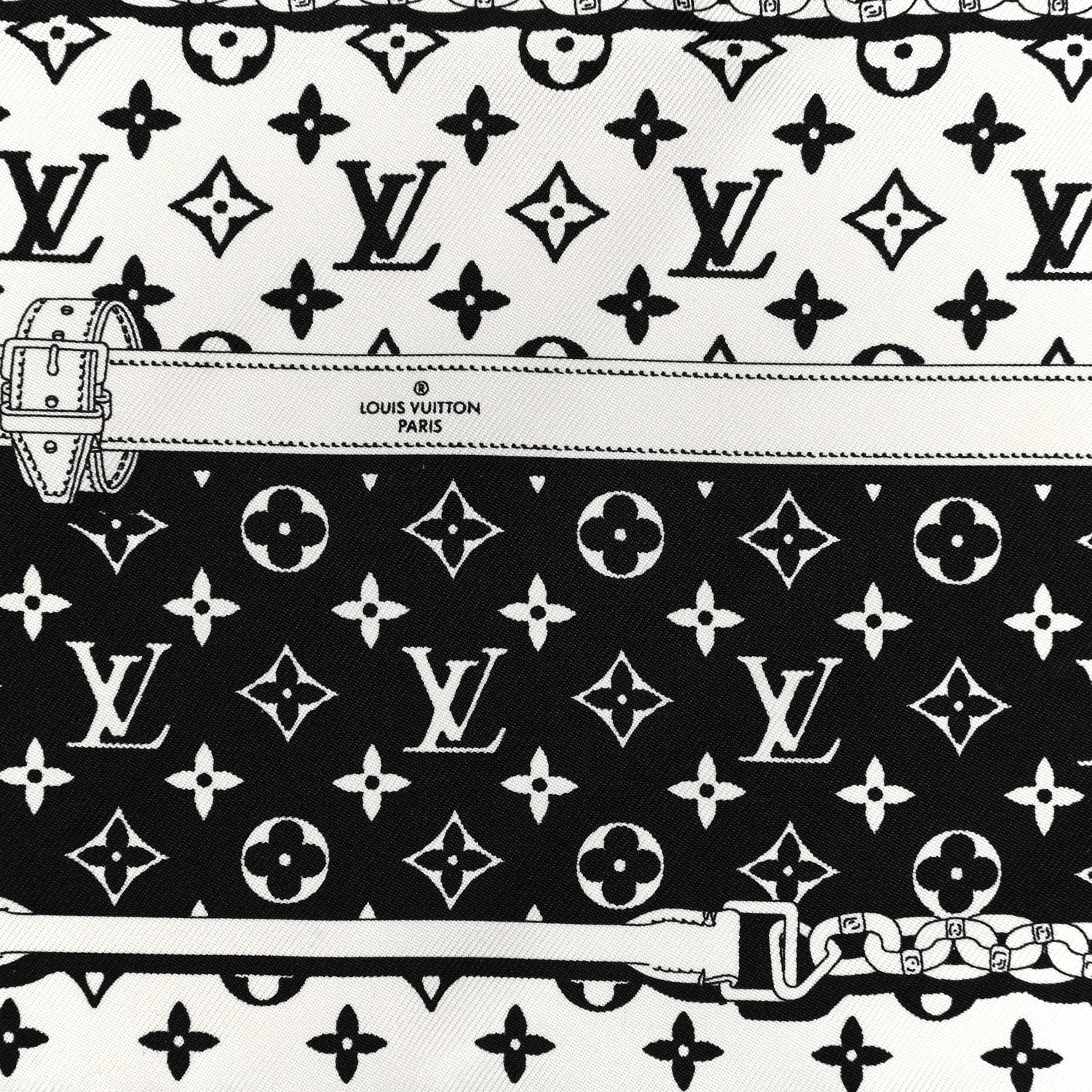 Louis Vuitton Silk Monogram Confidential Square Scarf Black White 2 of 3