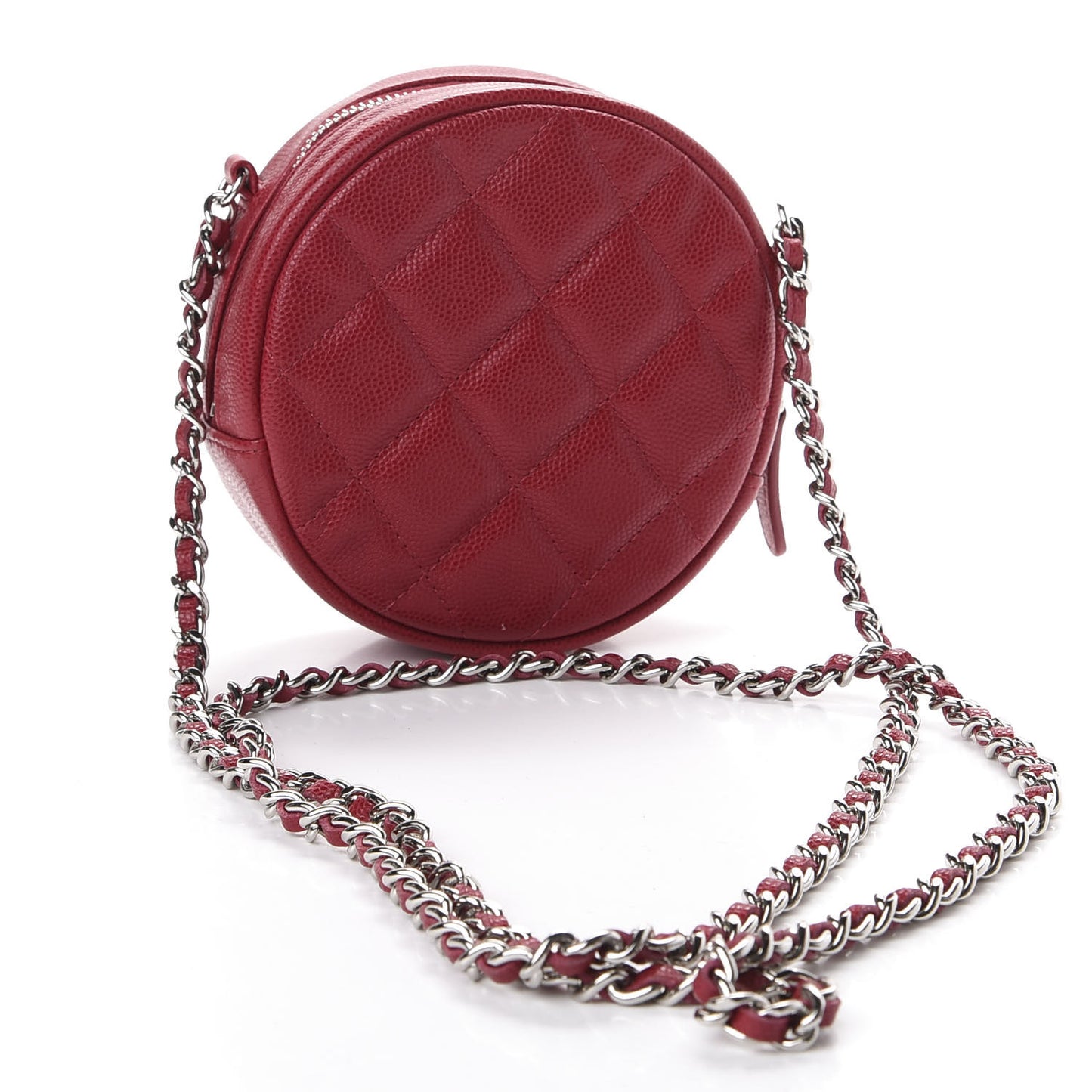 Caviar Quilted Round Clutch With Chain Dark Red