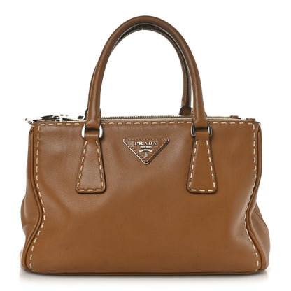 Prada City Calf Mini Hand Stitched Galleria Double Zip Tote Caramel 1 of 14