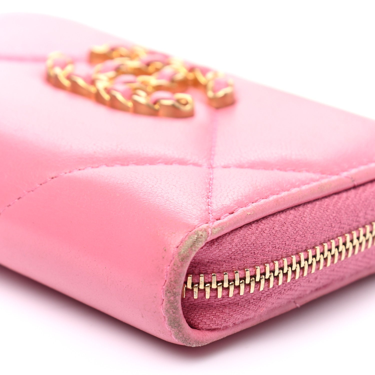 Chanel Lambskin Quilted Chanel 19 Zip Around Coin Purse Wallet Pink 20 of 25