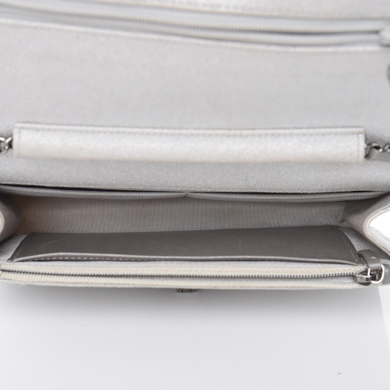 Chanel Metallic Canvas Quilted Space Charms Wallet On Chain WOC Silver 5 of 11