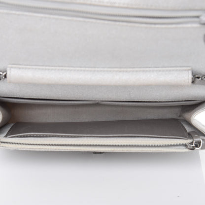 Chanel Metallic Canvas Quilted Space Charms Wallet On Chain WOC Silver 5 of 11