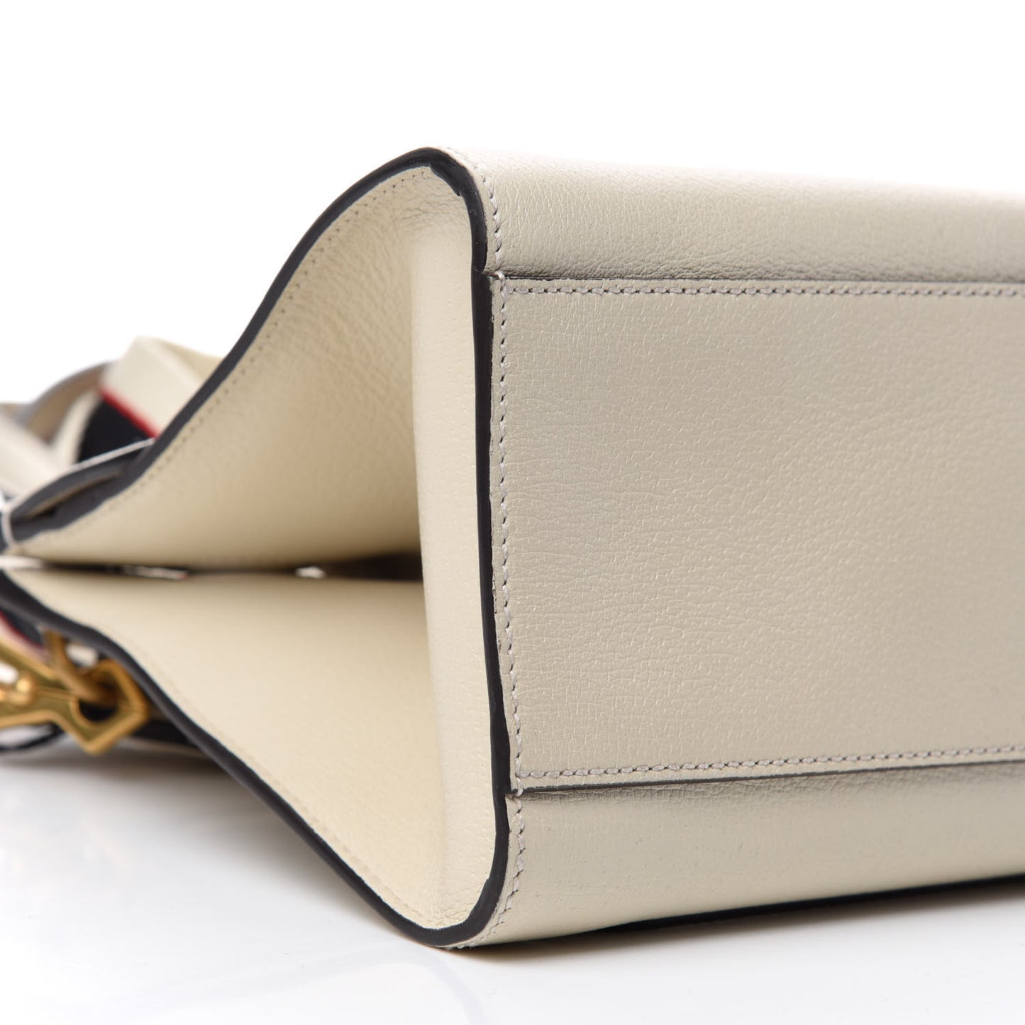 Grained Calfskin Web Stripe Butterfly Medium Totem Top Handle Bag White
