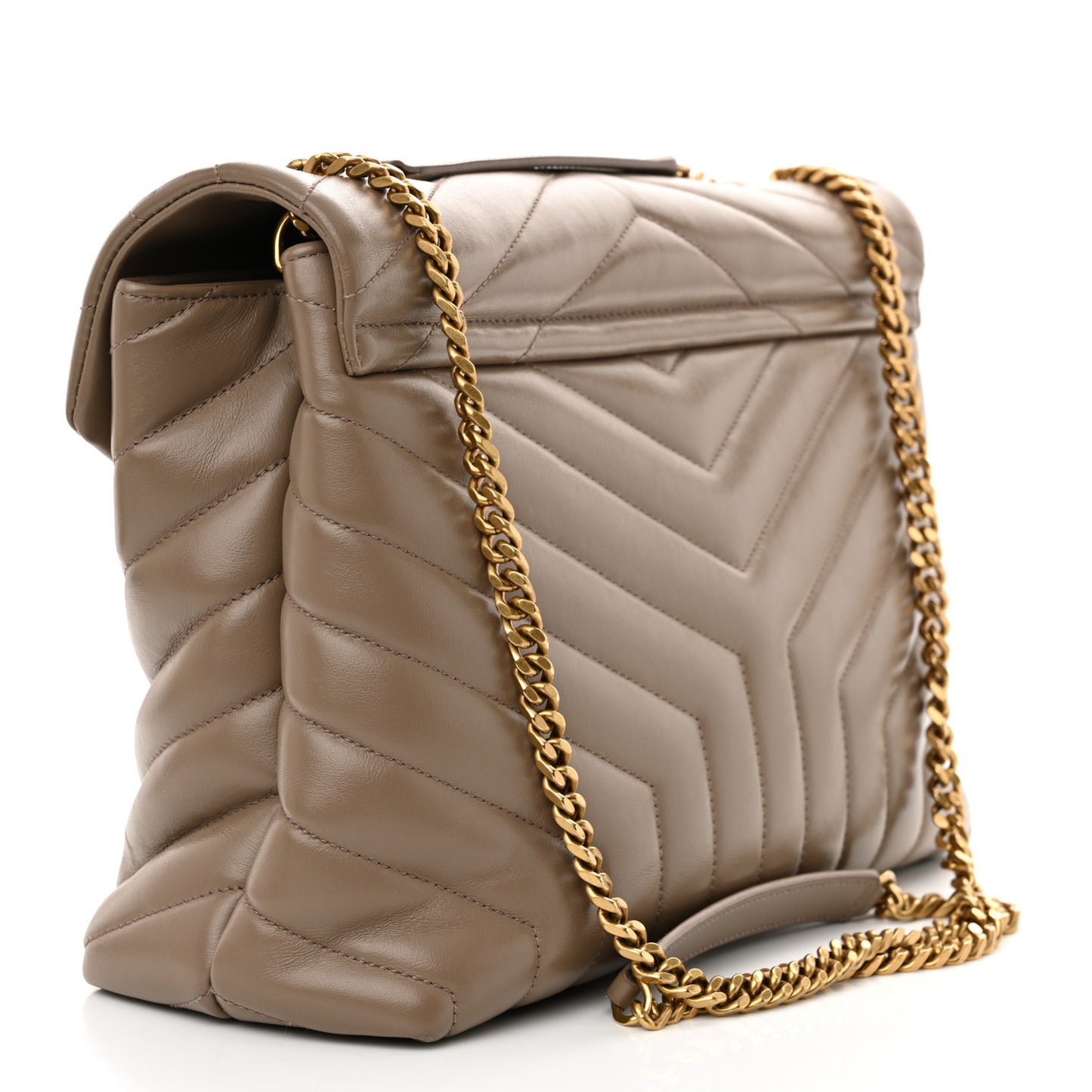 Calfskin Y Quilted Monogram Medium Loulou Chain Satchel Dark Beige